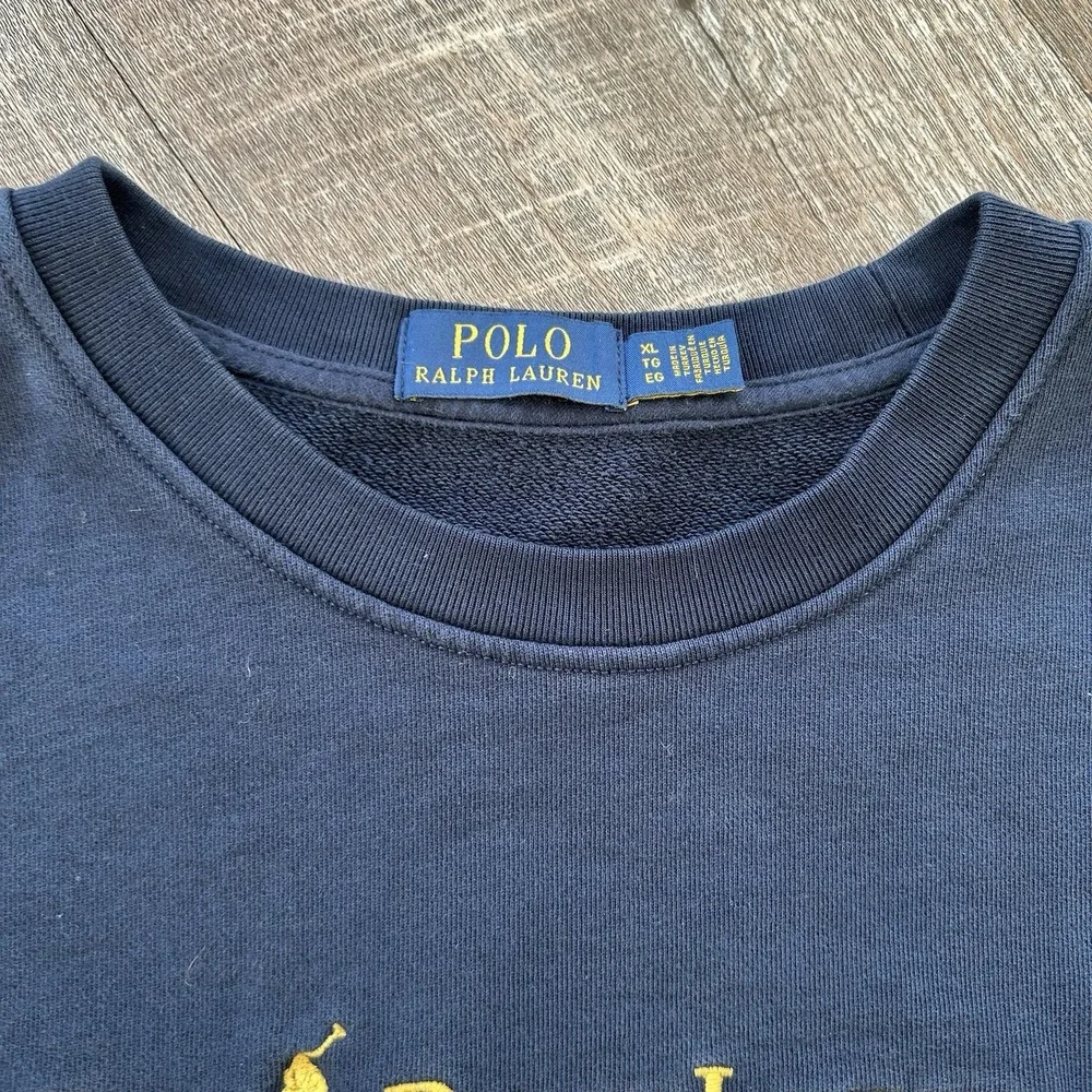 Polo Ralph Lauren Sweatshirt Mens XL Navy Blue Embroidered Spellout Pony Logo